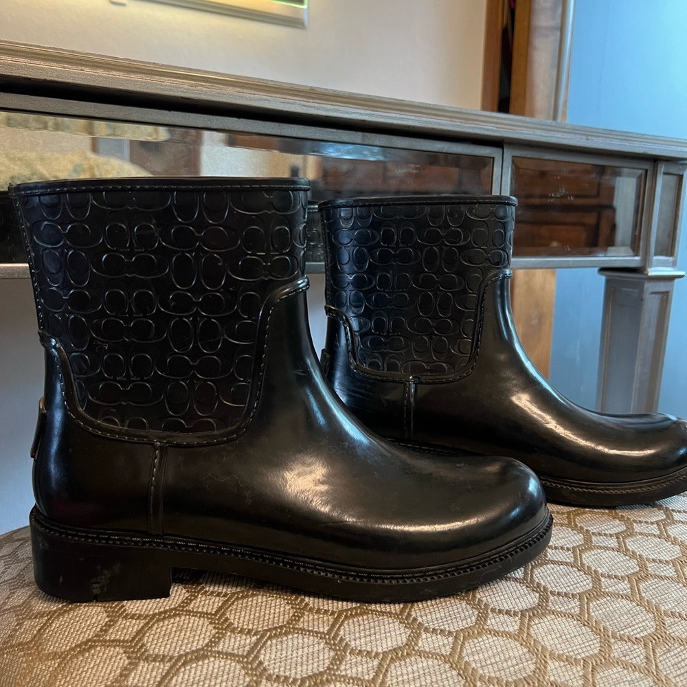 Coach Signature Rain Rubber Low Top Boots in Black 9